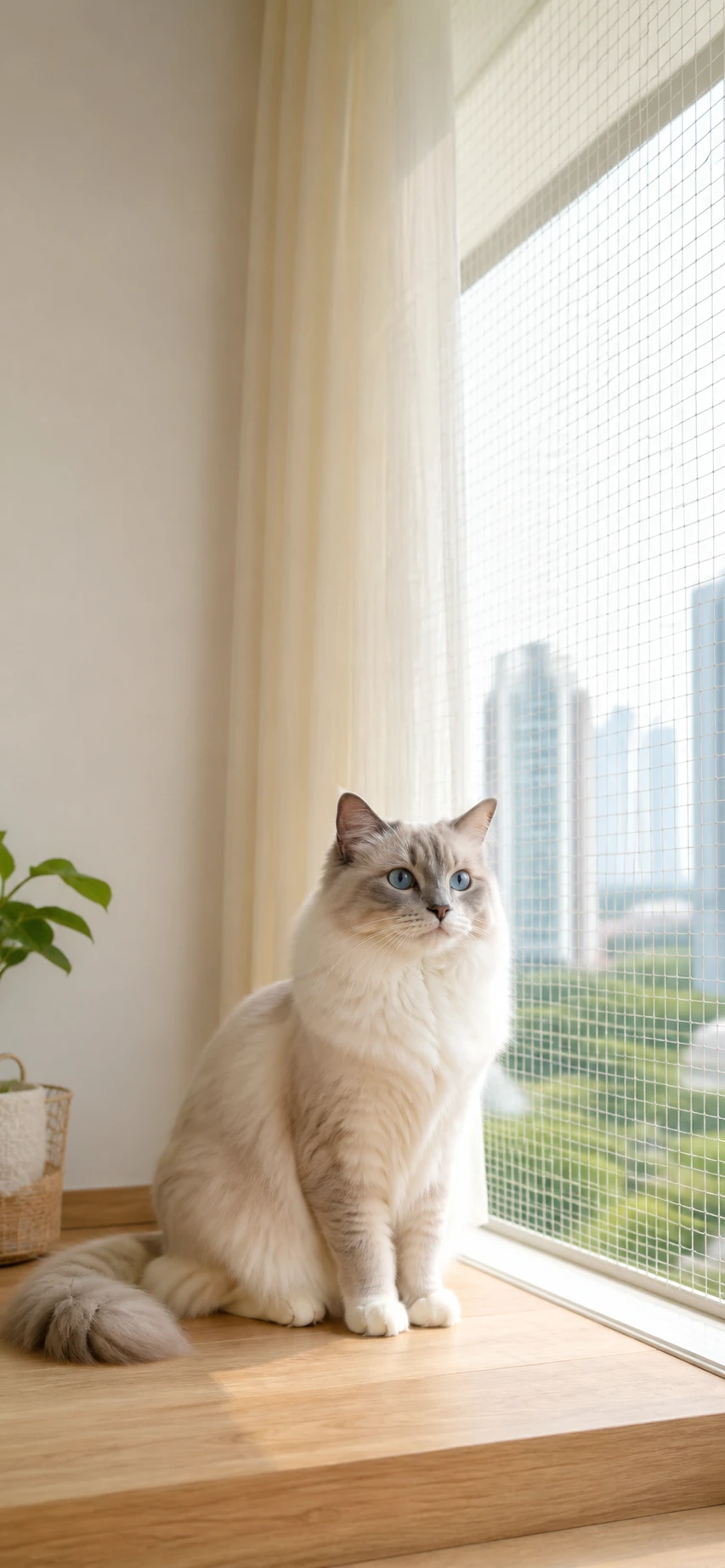 A loved cat sitting safely beside a sunlit window